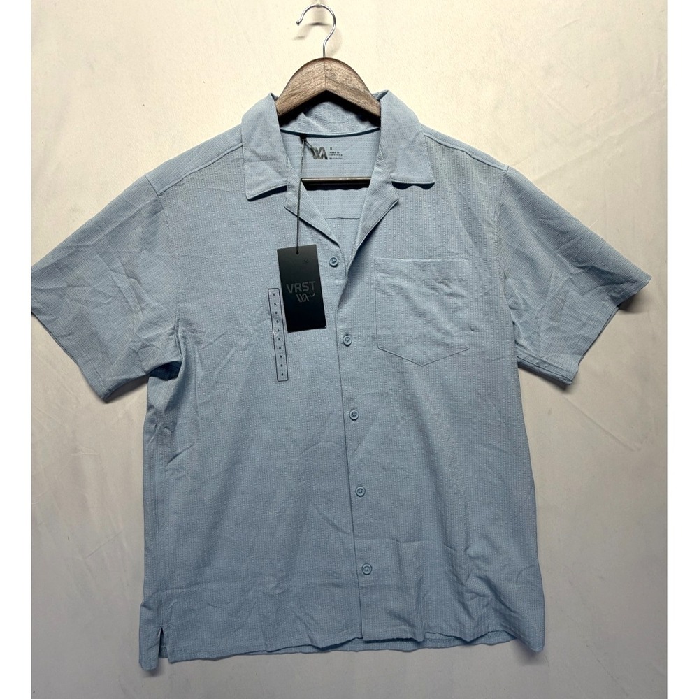 VRST‎ Shirt Mens Small Light Blue Textured Stretch Camp Collar Moisture Wicking